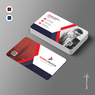 Corporate Business Card agency branding business business card card design clean corporate design graphic design illustration new print print design red spark template visiting card