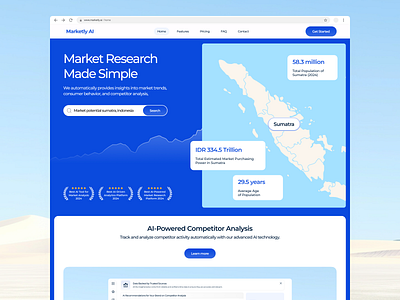 Marketly AI – Automated Market Research Landing Page ai analytic artificial intellegent brand branding clean dashboard design landing page statistic ui web website