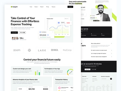 Budgetti - Fintech Landing Page al mamun bank landing page crypto landing page ewallet expense expense tracker finance landing page financial fintech home page landing page modern money money management pixenflow saas saas landing page saas project management tracker web design