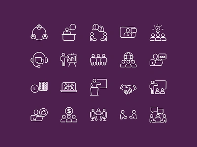 Meeting Line Icons Set business communication corporate design group work icon icon world illustaton innovation leadership meeting networking presentation productivity professional icons support teamwork virtual teams