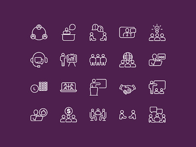 Meeting Line Icons Set business communication corporate design group work icon icon world illustaton innovation leadership meeting networking presentation productivity professional icons support teamwork virtual teams