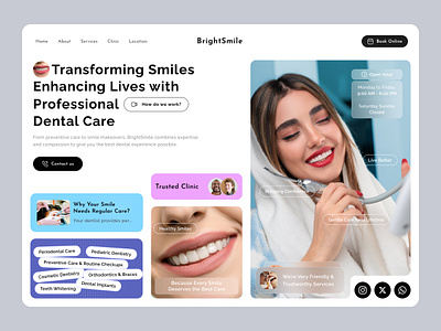 Bright Smile - Dental clinic hero exploration artwork clinic dental dentist design doctor estetica header health healthcare hero home page landing page medical mobile services smile ui ux website