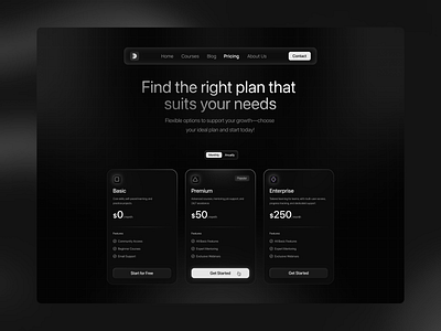 Pricing Page dark darktheme design glassmorphing glassmorphism minimal page price pricing product sleek transluscent ui