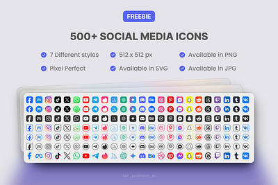 500+ Social Media Icons Pack blogger designer graphic design gumroad icons productdesign socialmedia uidesign