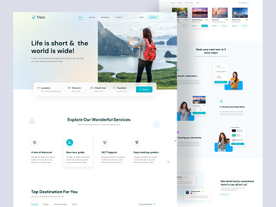 Tripzy - Travel Landing page adventure branding design graphic design landing page logo product tour travel trip ui ux website