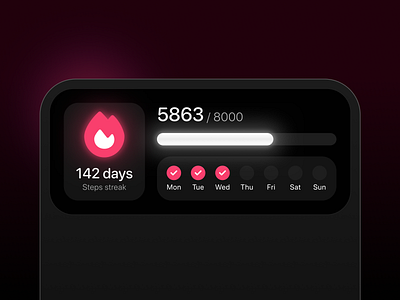 Fitness app streak widget app calendar dark mode fire fitness flame glow goal health ios iphone neon sport steps streak tracking ui week widget