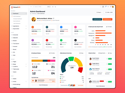 SmartHR - HR Project Management System Admin Dashboard Template branding graphic design hr management software hrms management payroll management payroll management system task management ui website template