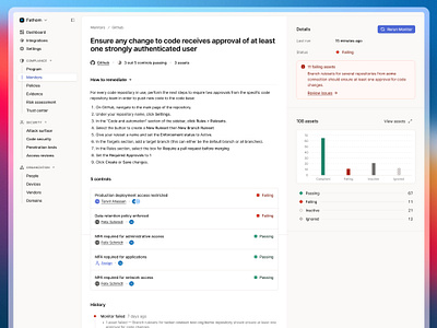 Security & Compliance Platform - Control Detail View chart compliance detail view details error figma history light mode list minimal product design saas security side pane sidebar soc2 ui usrnk1 visualization web