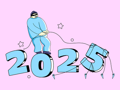 2025 NEW YEAR NEW LIFE 2024 2025 blue farewell new year pink typography vector vector ilustration