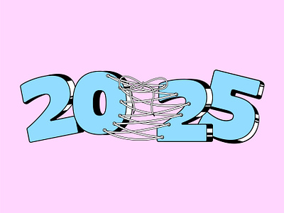 2025 NEW YEAR NEW LIFE 2024 2025 blue happy name new year pink shoelace typography vector ilustration