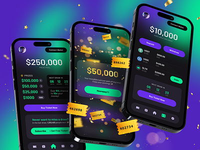 Lottery App Concept 3d clean design lottery lottery app lottry modern app p2e ticket web3 win winner