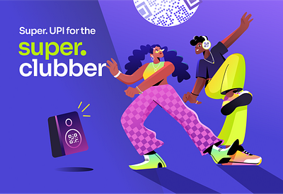 Celebrating the ‘Super’ in everyone. branding cashback character club dance disco finance fintech graphic design illustration india money music party people rewards ui vector