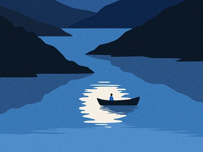 Silence alone illustration lake landscape lonely moon mountain night silence zen