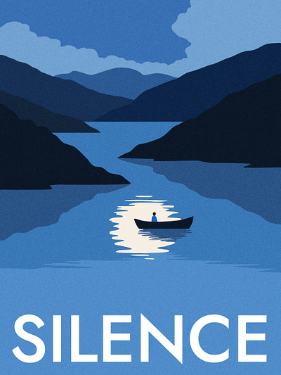 Silence alone illustration lake landscape lonely moon mountain night silence zen