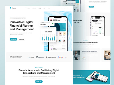 Finovate - Finance Landing Page app ui bank. banking branding design ewallet finance graphic design illustration landing page money online money payment transaction typography ui ux website website design