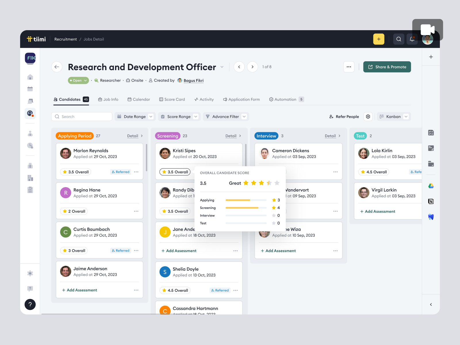 Tiimi - Managing Candidates and Adding Assessments in a SaaS HRM animation candidates company dashboard hiring hr hrd hrm hrms hrs job product design recruitment saas saas design staff management team management ui ux web app