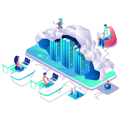 Cloud Computing 2D Animation 2d animation architecture cloud collaboration computer data management data storage digital workspace flat futuristic illustration isometric motion online services remote work server storage team technology