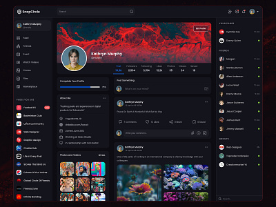 Snap Circle - Social media profile UI design app app design chat dashboard design feed friends graphic design interface message network personal profile profile social social media ui ux web app design website website design