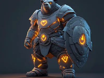 Mech Bear 3d 3d modelling bear blender cgi character design glowing heart protector r1n7t0xb tech