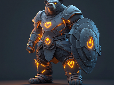 Mech Bear 3d 3d modelling 53vt7l2 bear blender cgi character design glowing heart protector tech