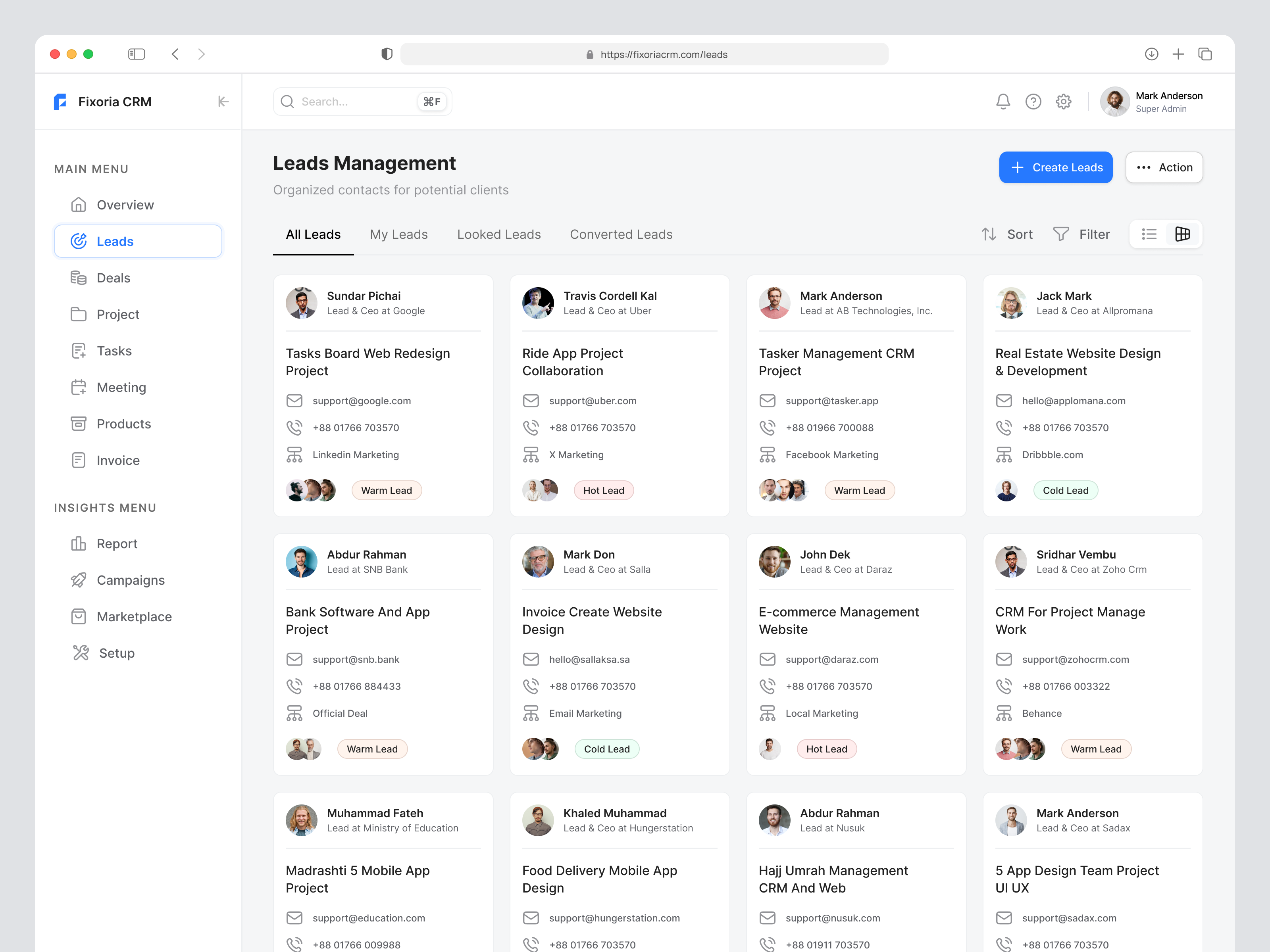 Leads Management Grid View - CRM Software clean ui crm crmleadjourney customermanagement dashboard gird view lead grid leadconversioncrm leadflow leadmagic leads minimal ui saas saas service software uiux ux design web application