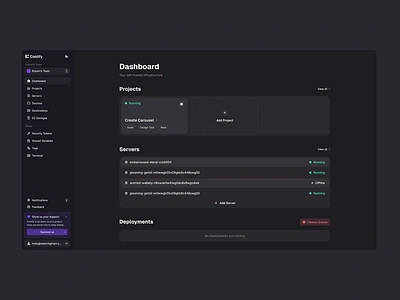 Coolify - UI Redesign clean ui coolify dark deployment devops env heroku open source product design purple redesign s3 servers terminal ui user interface ux vercel