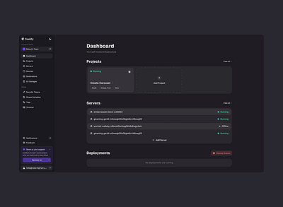 Coolify - UI Redesign clean ui coolify dark deployment devops env heroku open source product design purple redesign s3 servers terminal ui user interface ux vercel