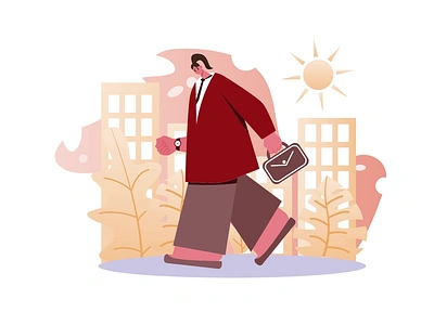 Going To Work 2D Animation 2d animation cityscape daily routine dynamic character flat going to work illustration lateness minimalist style morning routine motion office life tardiness urban walk woman work workday worker