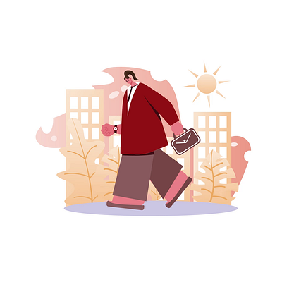 Going To Work 2D Animation 2d animation cityscape daily routine dynamic character flat going to work illustration lateness minimalist style morning routine motion office life tardiness urban walk woman work workday worker