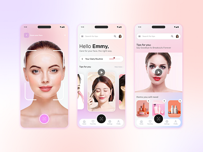 Personalized Skincare App - UI Design app design beauty app face scanning app figma design interactive design lifestyle app minimal design minimalist design mobile app mobile ui modern ui personalization skincare app skincare routine ui ui design uiux design user experience user interface design ux