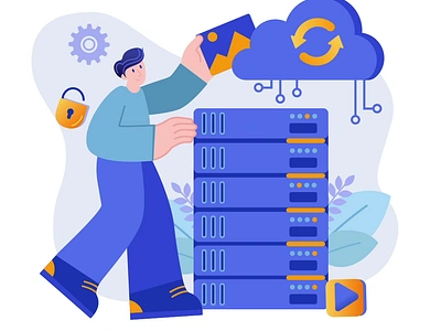 Cloud Storage 2D Animation 2d animation backup characters cloud computing cloud security cloud storage data management file management file upload flat illustration man motion secure storage server synchronization system tech workflow