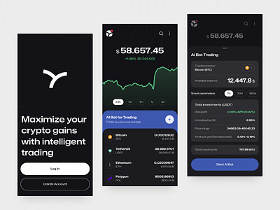 AI-powered crypto trading app ai app artificial intelligence bitcoin bot chart crypto home statistics trading ui usdt ux wallet