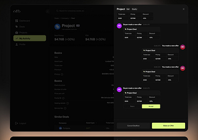 Make an Offer flow for Offx app design application design clean crypto dark design financial fintech interface modern product design transaction ui ui design ux ux design web 3.0 web app web app design website
