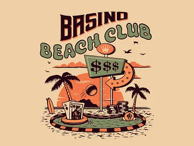 Basino Beach Club! beach beach club casino design illustration pool retro vintage