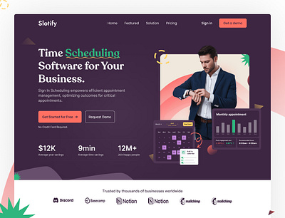 Website Design Landing Page - Time Scheduling crm crm template dashboard free landing page hero section landing page landing page design mdjahidhasan saas saas web design time management time schedule time tracking uiux design uiux designer web design web designer website design