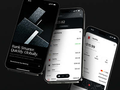 Fintech Mobile App UI Design app app design bank banking dark theme ebanking expenses expenses management finance finances fintech ios app mobile mobile app mobile bank money management online banking payment transaction transactions