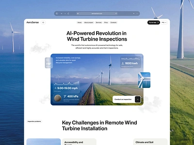 Landing Page Concept for AI-powered Wind Energy Solution ai ai application ai design ai landing page ai platform ai startup ai tool ai website animation artificial intelligence ecology energy website green energy website landing page renewable energy web design wind energy