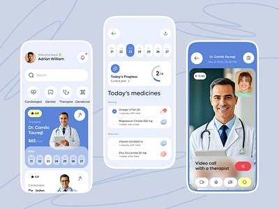 Telemedicine Redefined – Modern Healthcare App UI Concept app design biotech clinic doctor health health tracking healthcare healthtech hospital medical care medical tracking app medicine mobile app mobile design mobile ui online medicine