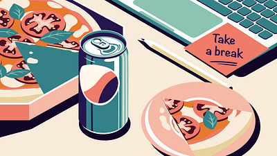 Take a break close up comic food illustration illustrator kontist pepsi pizza still life vector working desk