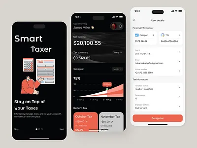 SmartTaxer - Tax management app app design design finance finance app fintech fintech app mobile app mobile application mobile ui money app money management payroll tax tax calculator tax management taxes ui ui design uiux ux