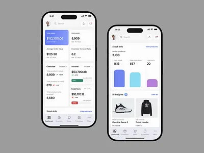 AI-Powered Inventory Management App ai analytics dashboard dashboard design graphs interface inventory inventory dashboard logistics mobile product design shipping sidebar tracking web app widgets