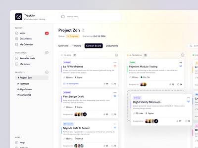 Trackify- webpage cards clean dashboard dashboard design design panel project management task management ui ux web design webapp webpage