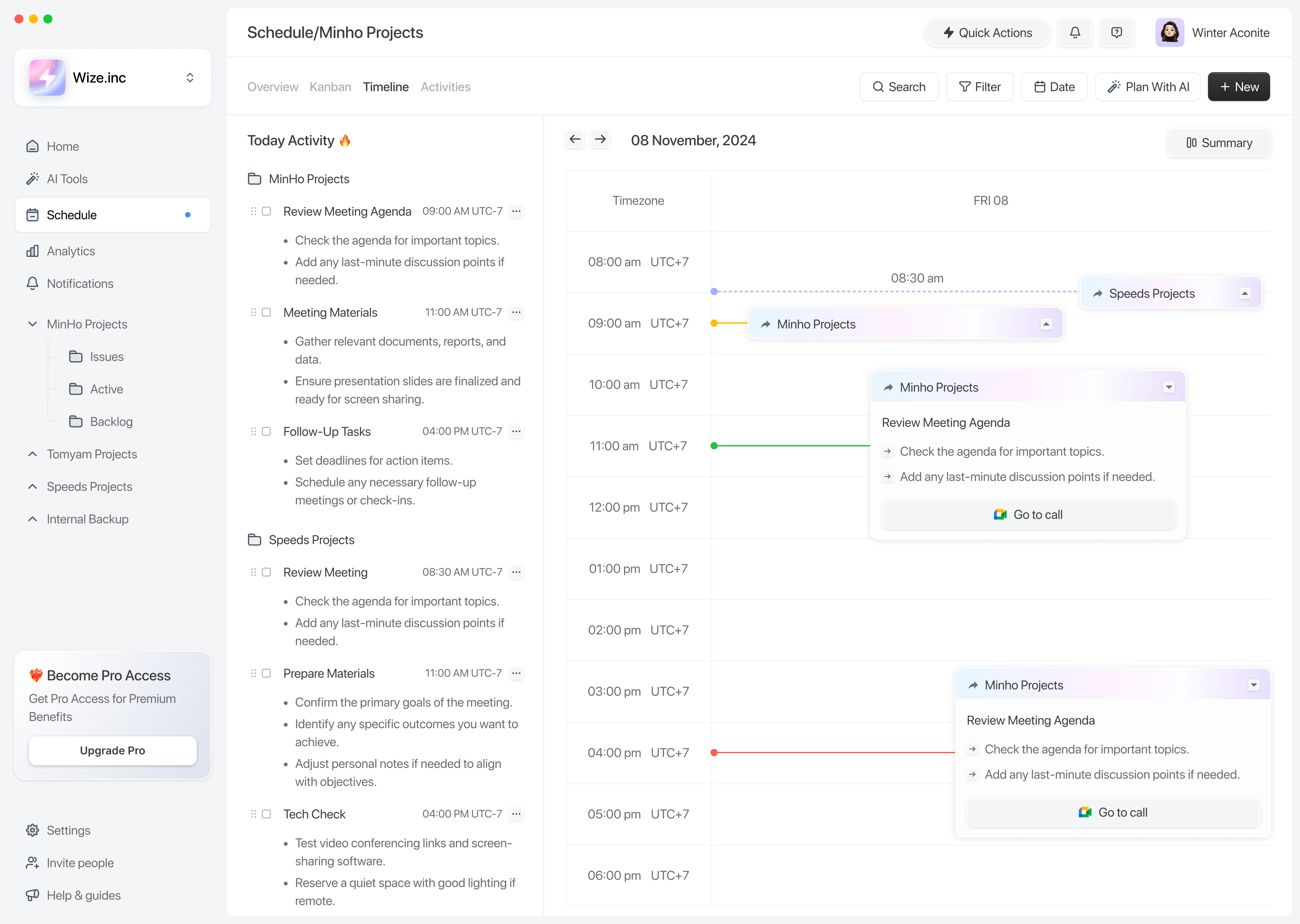 Wize.Inc ai landing page saas schedule to do list ui uiux user experience user interface ux