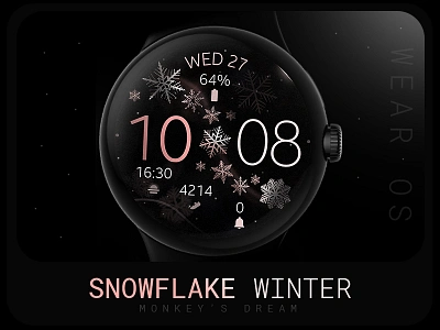 Snowflake Winter - Elegant watch face for Wear OS black design digital elegant graphic design illustration modern rose gold samsung smartwatch snowflake technology ui watch watchface winter xmas