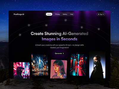 AI Image Generation Platform Hero Section 3d website ai website ai website design dark mode website hero section web design website