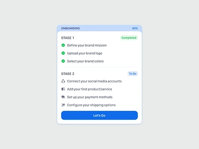 🛝 Onboarding stages dashboard designprocess interface design onboarding page onboarding process onboarding stages onboarding window set up tasks software design stages task completion task management tasks to do to do list ui design user interface design visual design