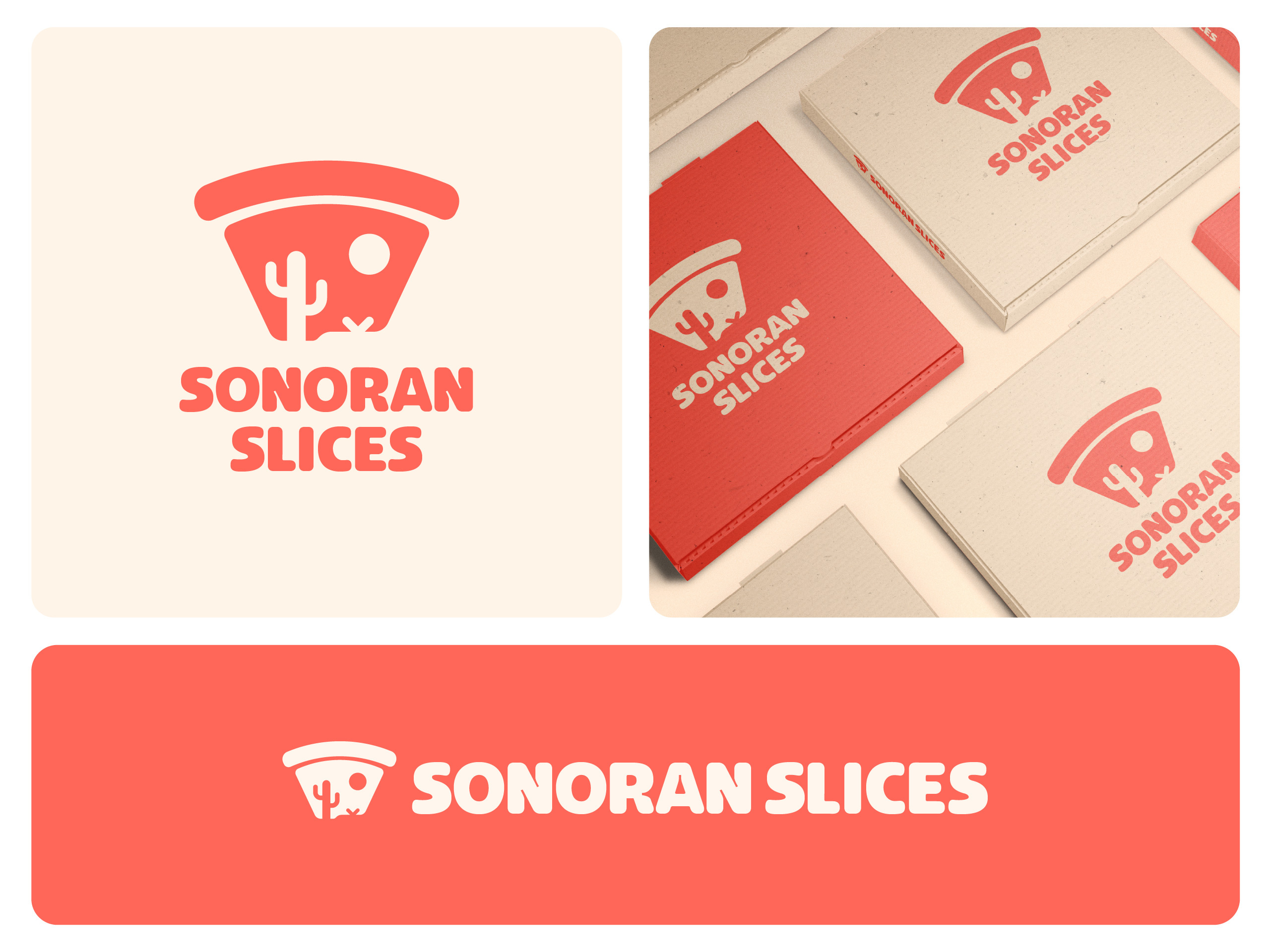 Pizza Logo Design for Sonoran Slices arizona az branding cactus catering clean delivery desert eat fast food food fresh logo logomark minimal modern pizza slice sonoran tasty