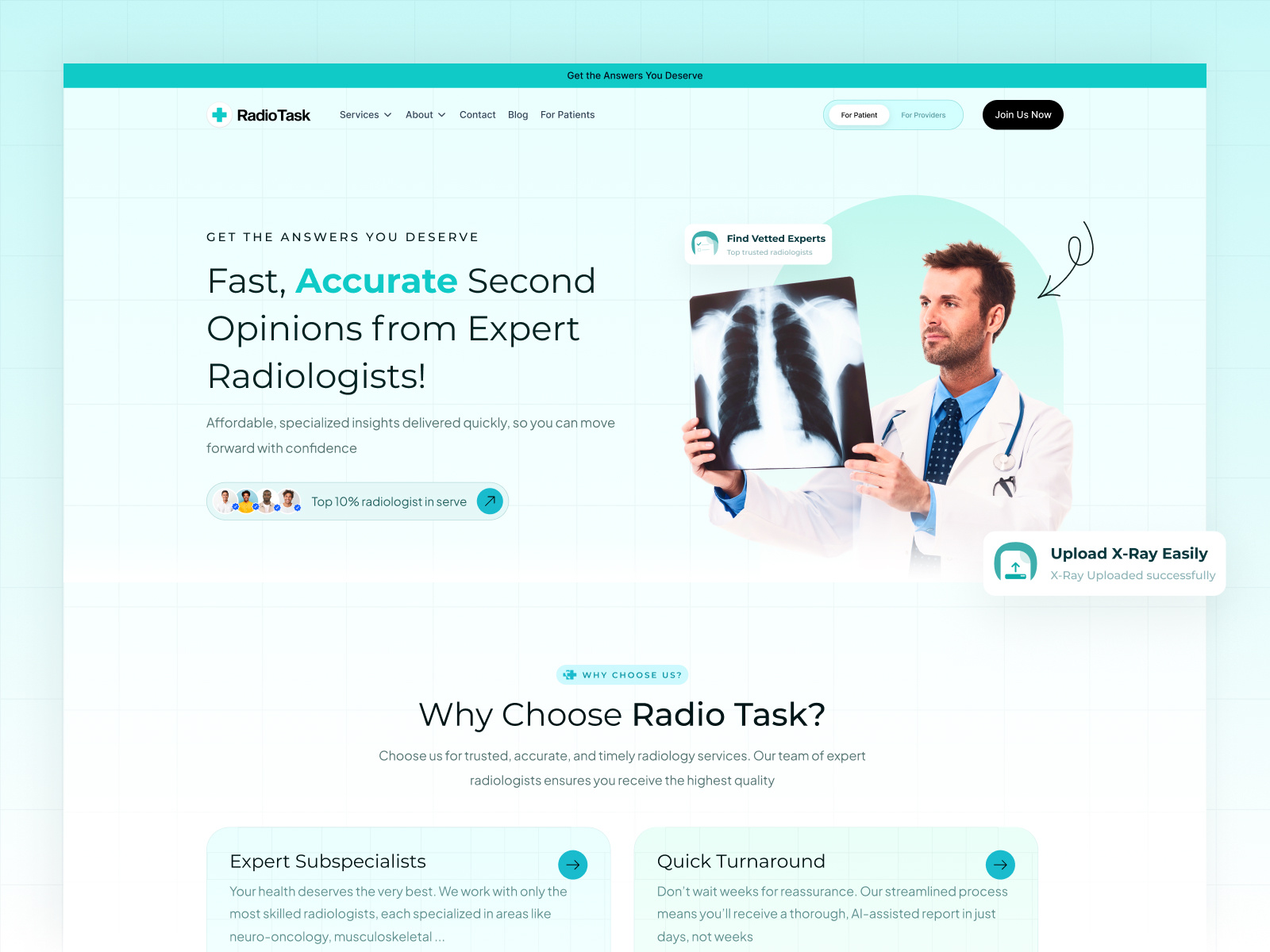 X-Rays Analyzed | Landing Page | For Patient ai care clean doctor health improvement health lifestyle healthcare homepage landing page medical medicine website medtech minimal modern online health tracking patients trading ui ux website