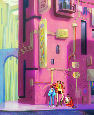 Cityscape background design character character design city color design illustration