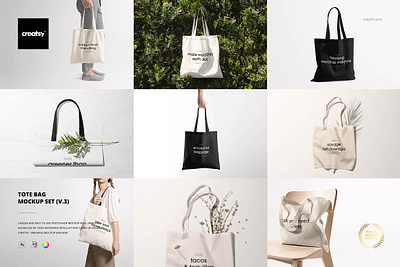 Tote Bag Mockup Set creator custom customizable design designed generator mock up mock ups mockups pattern patterns personalized printed smart object surface template templates tote bag mockup set